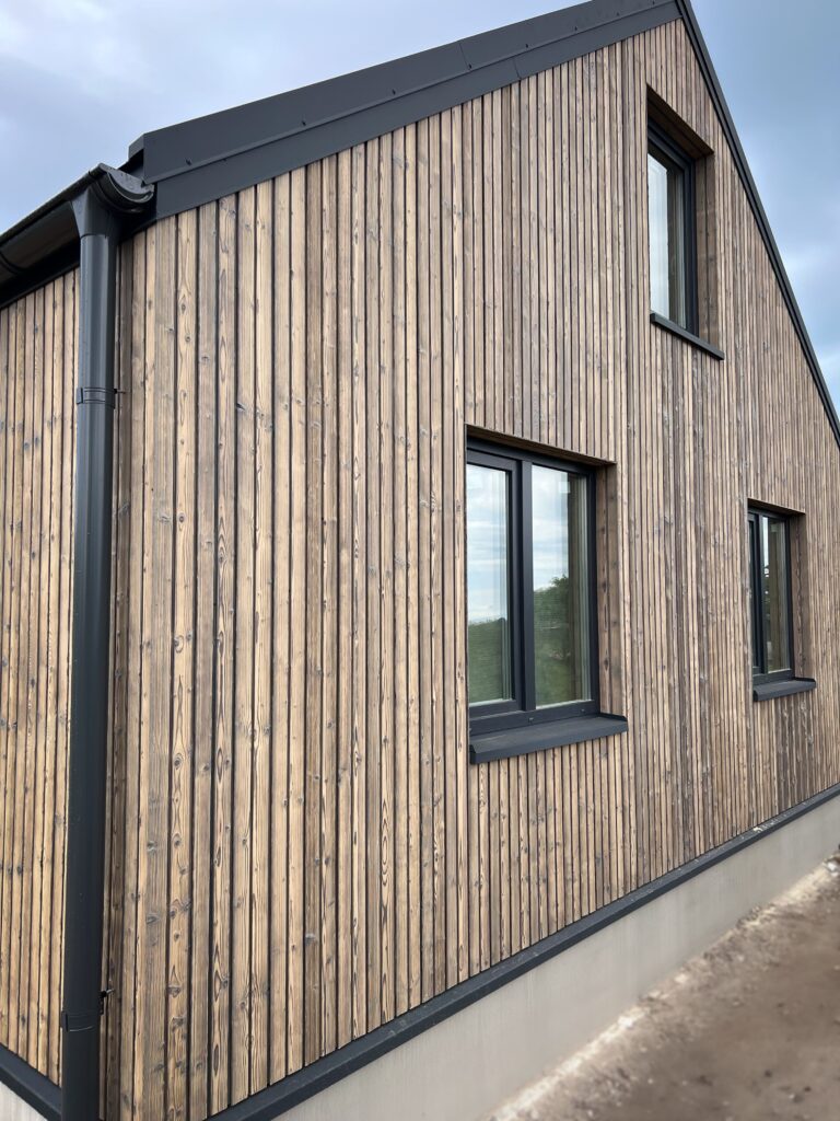 Degintos medienos fasadas Panevėžyje